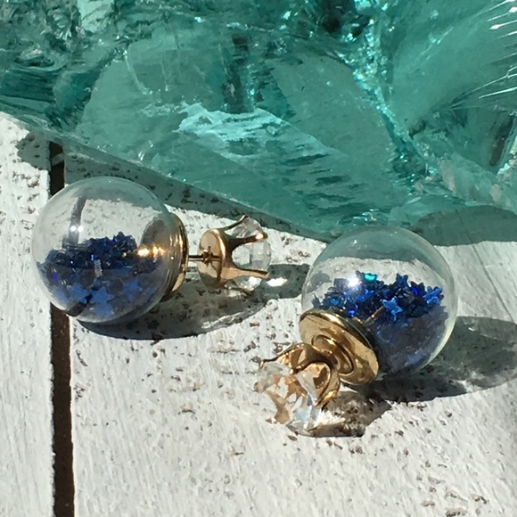 Royal Blue Double Stud Earrings - Picture 3 of 8